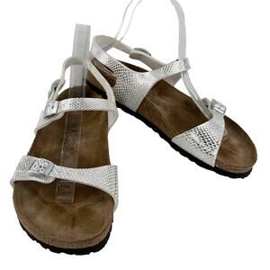 Birki's Sandals Silver White Adjustable Buckles L8M6